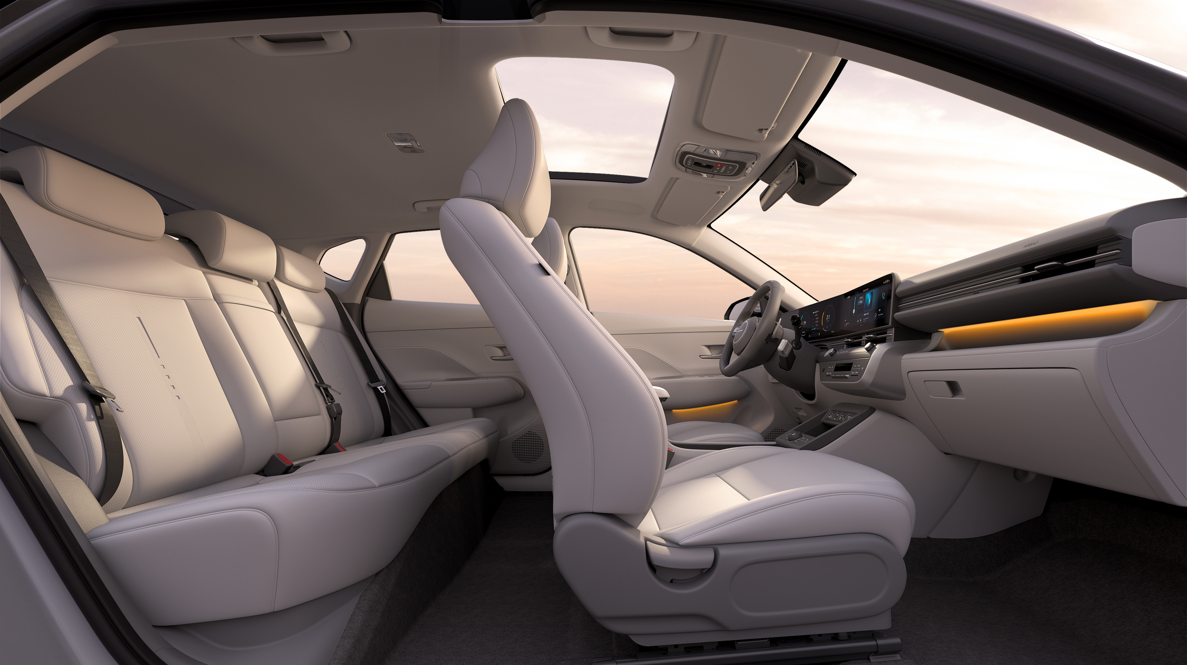 The inside of the Hyundai KONA, an upscale SUV with plenty of space for cargo and passengers.