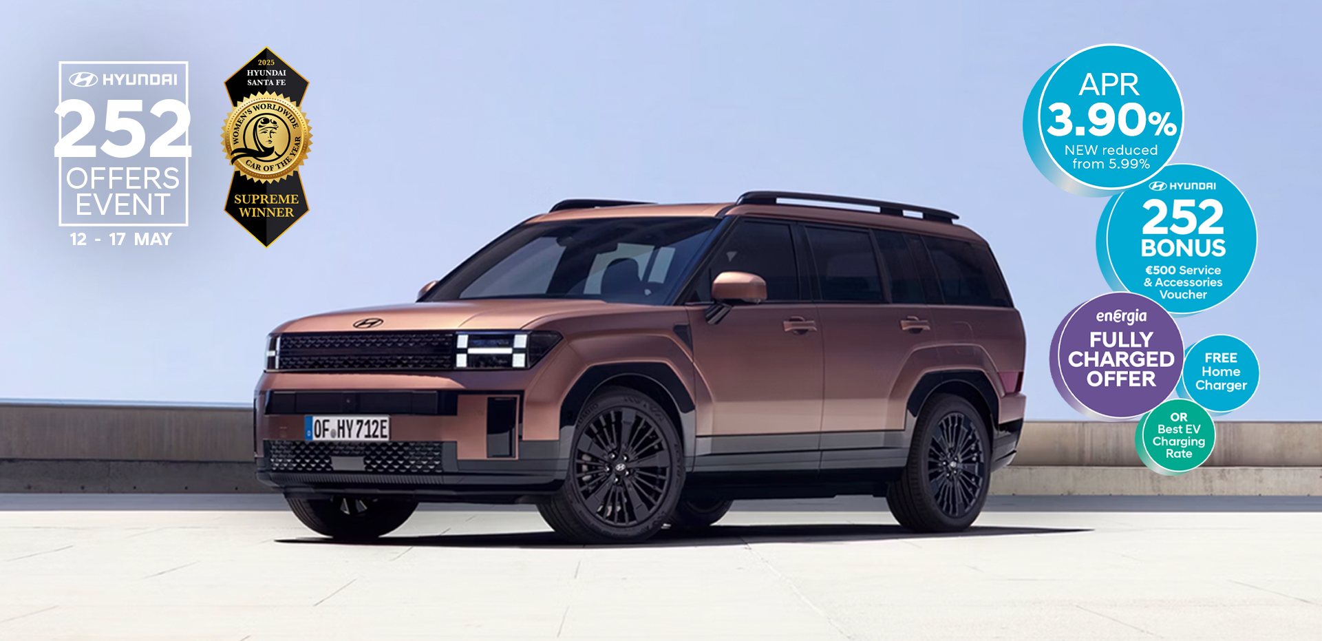 The Hyundai Santa Fe parked in an open garage. 	